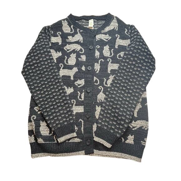 Green 3 apparel cat button down gray cotton blend made in US knit cardigan L - Picture 3 of 7